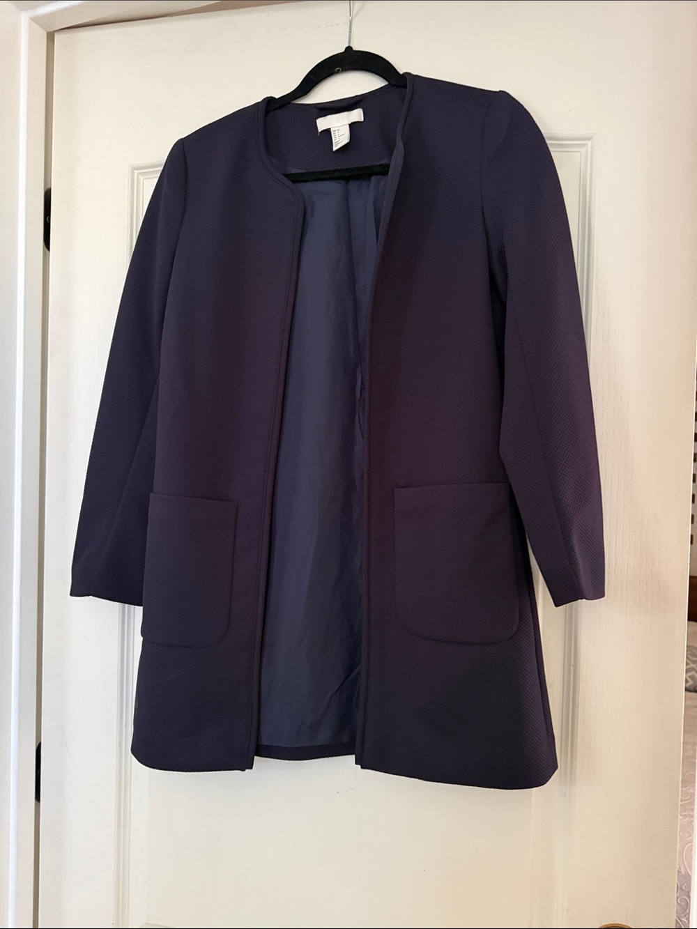 H&M navy Collarless Open-Front Blazer Jacket